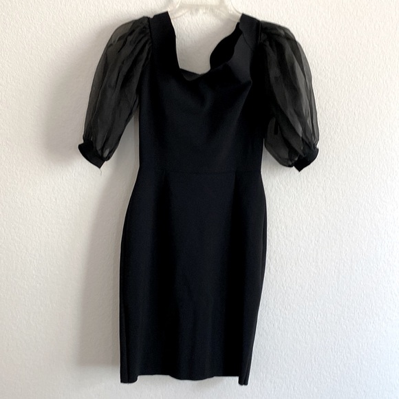 La Petite Robe di Chiara Boni Cocktail Midi Dress Black Ruched Ruff Sleeve Sz 42 - Picture 10 of 15